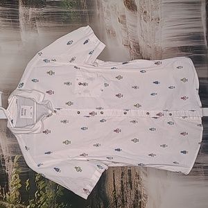 Reverse Threads Mens XL fun Robot button down short sleeve shirt